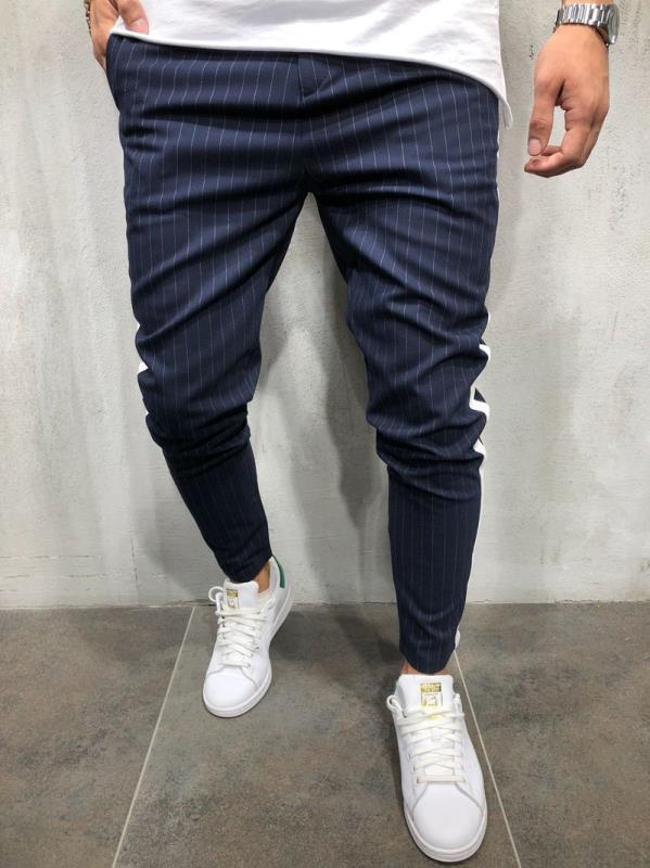 men's feet new stripes handsome color matching casual pants