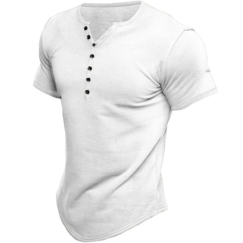 Camiseta casual de verano con manga de botón de color sólido para hombre