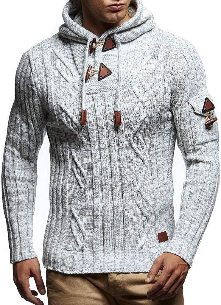 Men's Sweater with Hooded Epaulettes Horn Buckle
