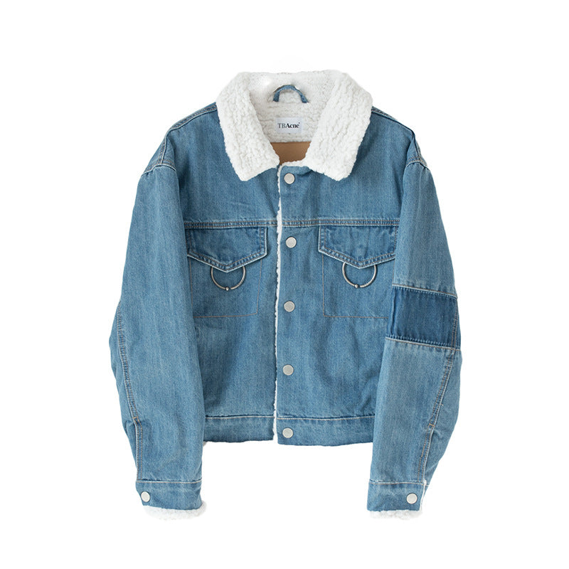 Lamb Hair Denim Jacket Women