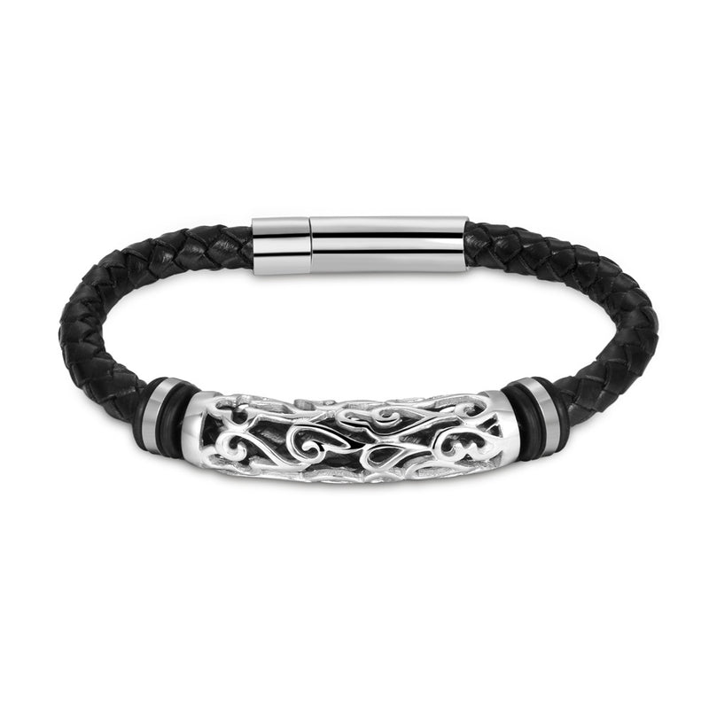 Punk stainless steel leather bracelet