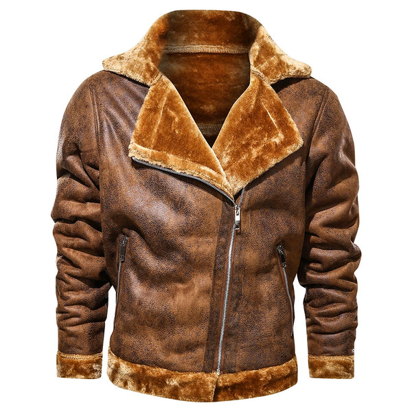 Chaqueta de cuero de gamuza de invierno retro para hombre 