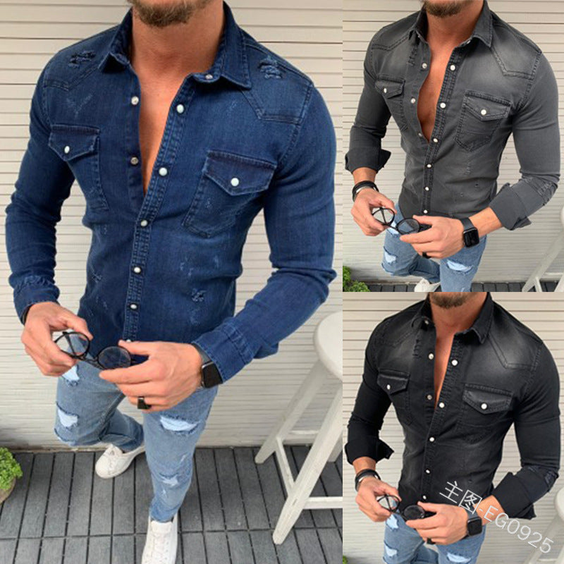 Camisa vaquera sencilla europea y americana para hombre. 