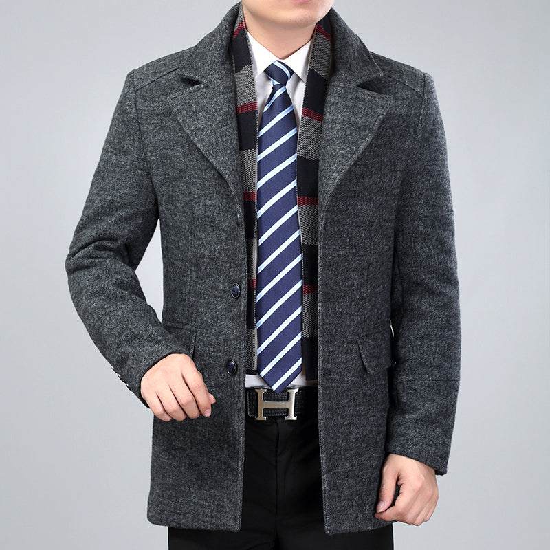 Men's woolen coat mid-length trench coat