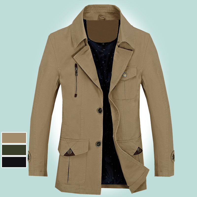 Men's Cotton Casual Mid-Length Trench Coat