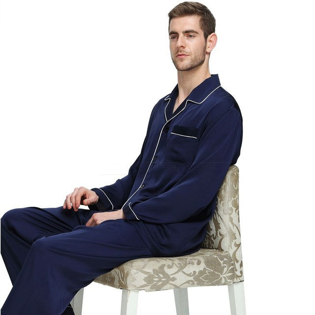 Pijama de satén de seda para hombre, traje informal para dormir