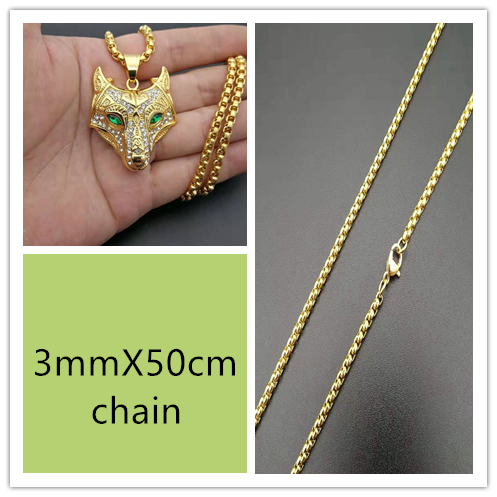 Gold Viking Wolf Head Necklace Pendant With Chain