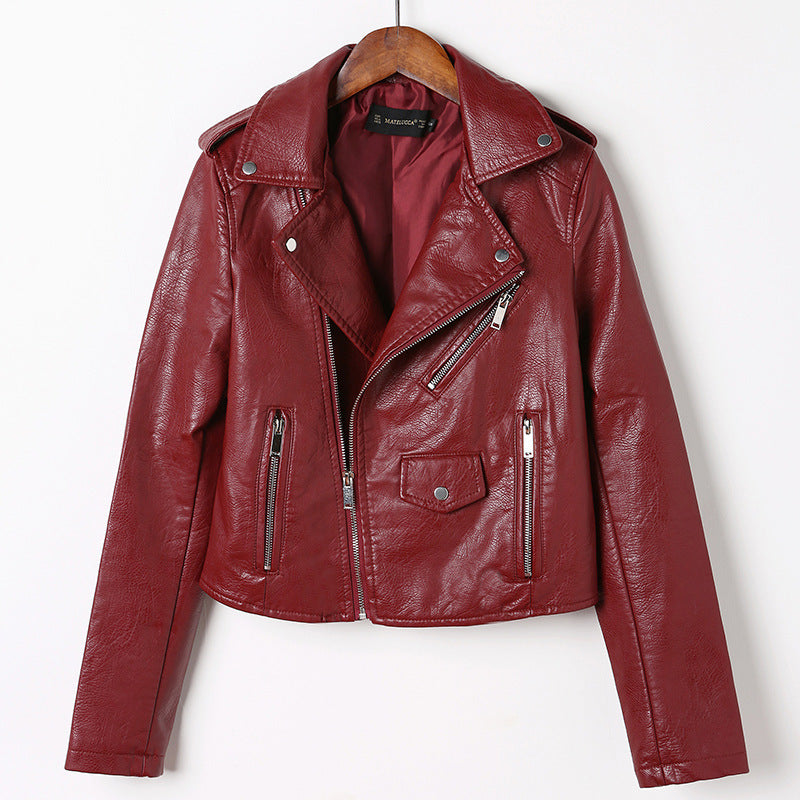 Slim-fit washed Leather jacket women