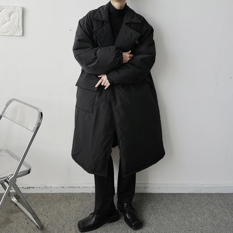Dark Oversized Suit Over-the-Knee Mid-Length trench Coat