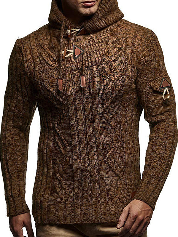 Men's Sweater with Hooded Epaulettes Horn Buckle