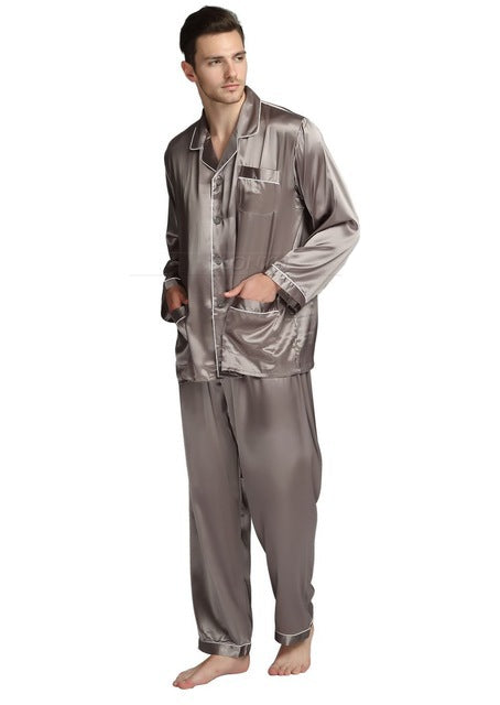 Pijama de satén de seda para hombre, traje informal para dormir