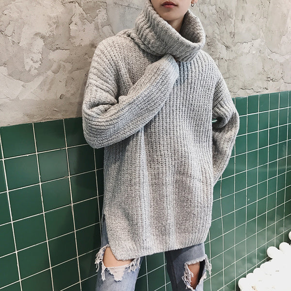 High neck loose knit sweater