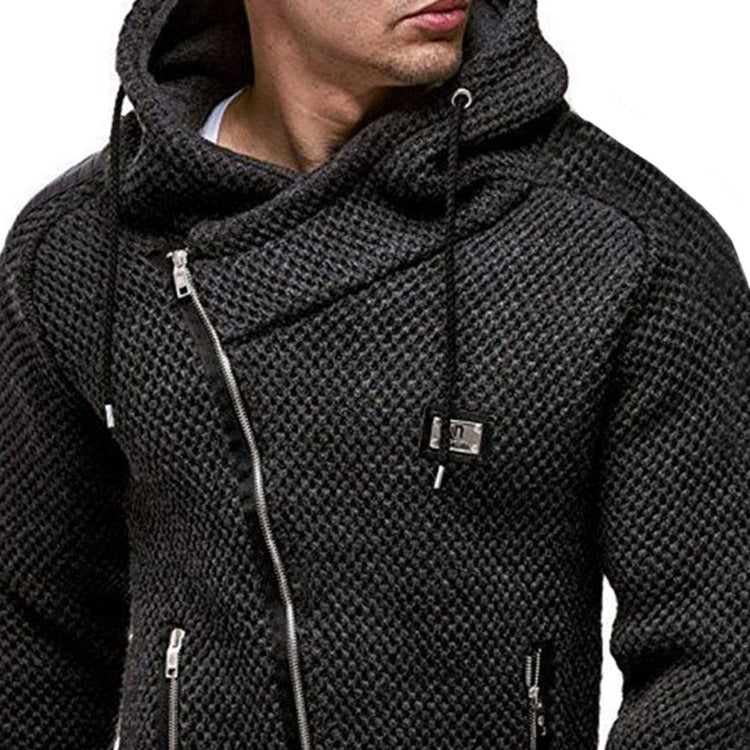 Oblique zipper slim long-sleeved black padded sweater