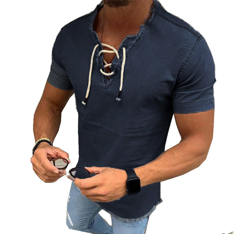 camiseta de mezclilla elástica con borlas para hombre