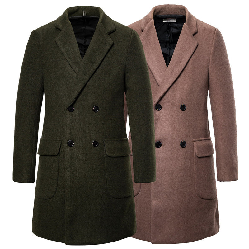 Double-breasted casual woolen trench coat