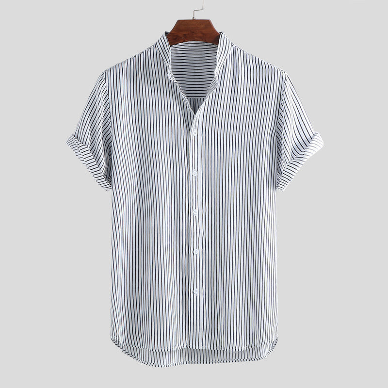 Men's Striped Stand Collar Shirt