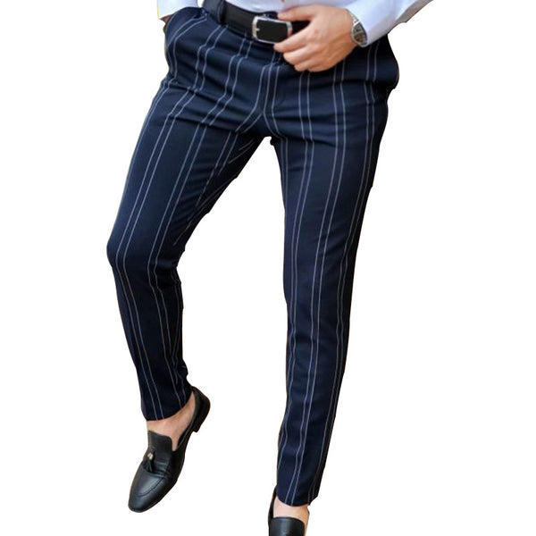 Pantalones de moda casual de rayas dobles para hombre