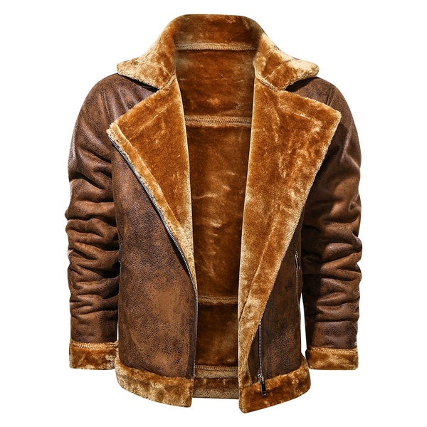 Chaqueta de cuero de gamuza de invierno retro para hombre 