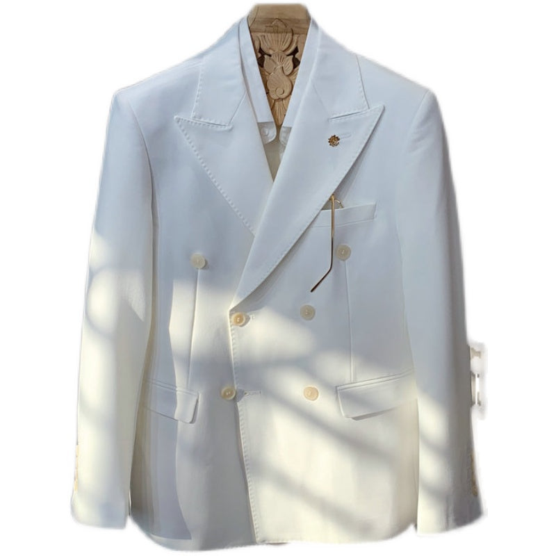 Blazer cruzado blanco estilo británico para hombre