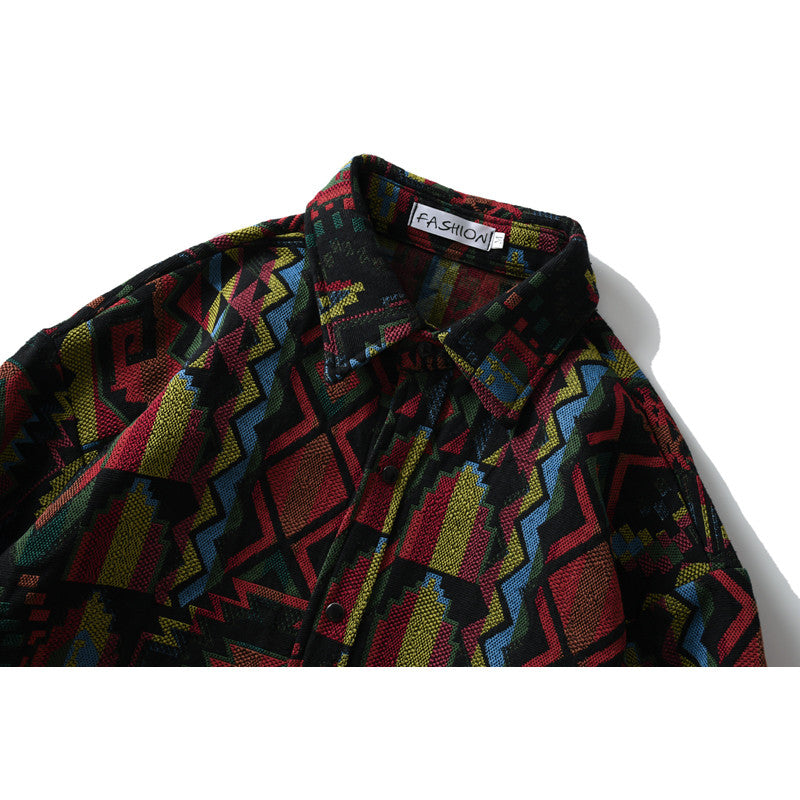 Ethnic style woolen shirt men's thickened jacket