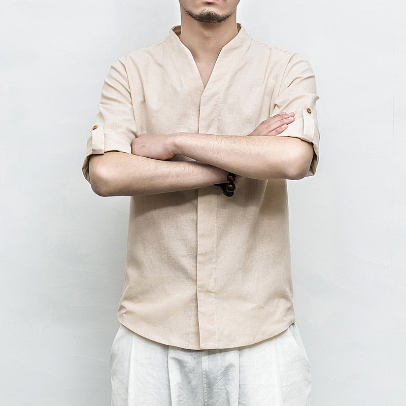Camisa de algodón de manga corta estilo étnico. 