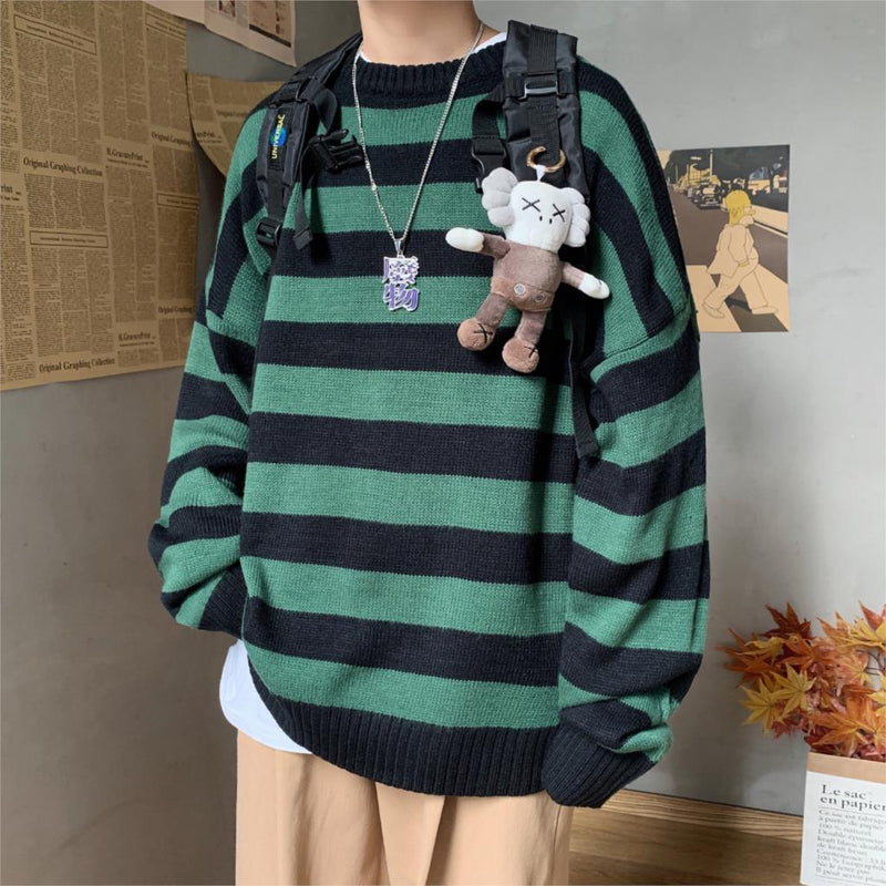 Men's Striped Sweater Men's Loose-fitting Sweater