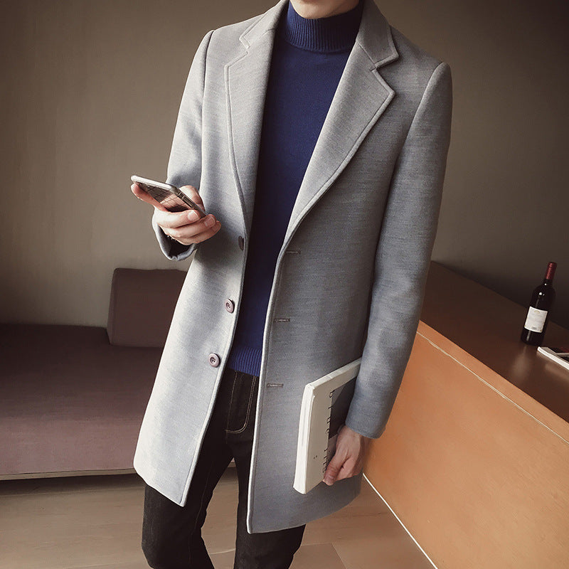 Men's mid-length slim fit trench coat