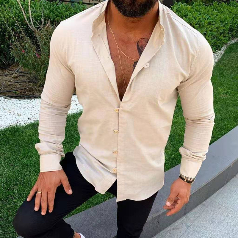 Long sleeve stand collar casual shirt