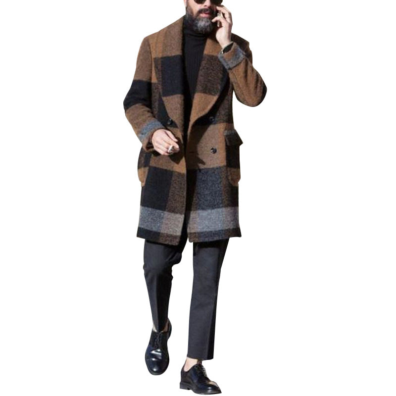 Slim-fit lapel single-breasted woolen trench coat