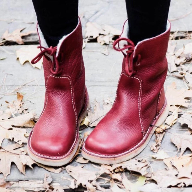 Botas con cordones de felpa de piel de invierno para mujer 