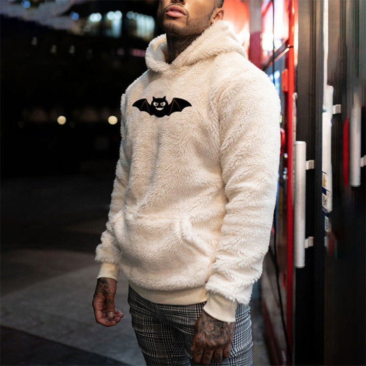 Bat Print Plush Hooded Sweater