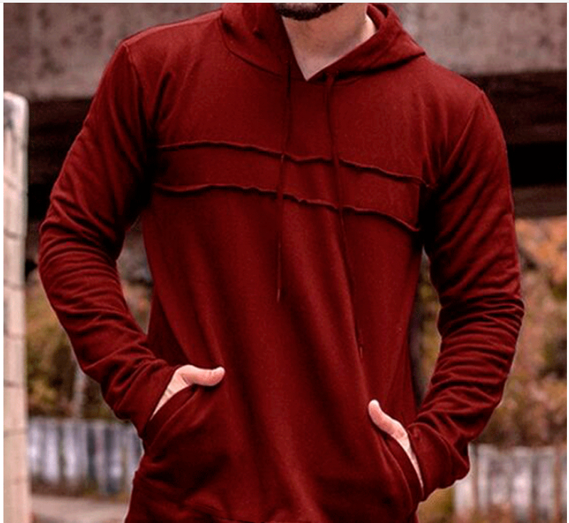 Solid Color Stitching Drawstring  Hoodie
