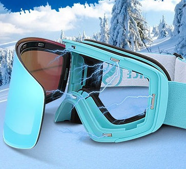 Gafas de nieve con lentes cilíndricas de doble capa intercambiables magnéticas, gafas de protección UV antivaho