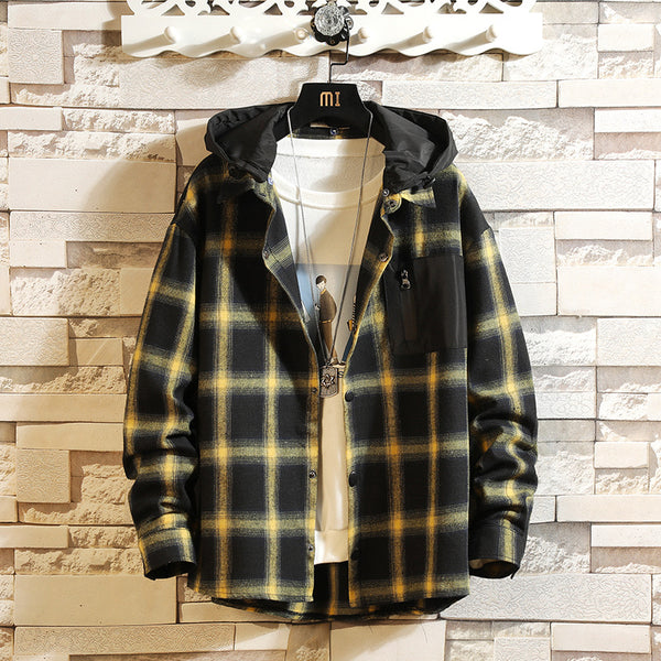 Casual Detachable Hooded Plaid Shirt jacket