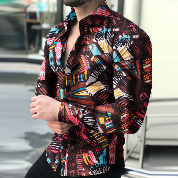 Men's Casual Long-sleeved Printed Shirt