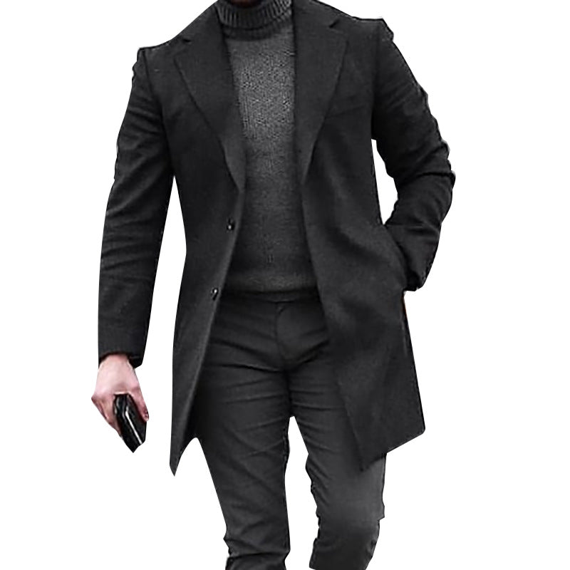 Mid-Length Coat Slim Solid Color Windbreaker trench coat
