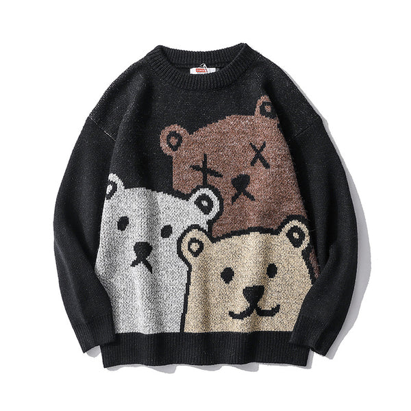 Bear Sweater Men and Women Trend Loose Round Neck Lazy Knit Sweater