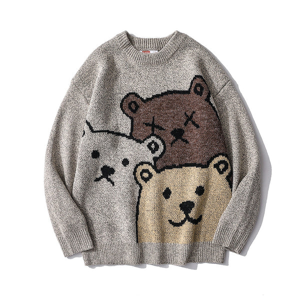 Bear Sweater Men and Women Trend Loose Round Neck Lazy Knit Sweater