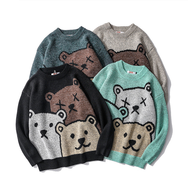 Bear Sweater Men and Women Trend Loose Round Neck Lazy Knit Sweater