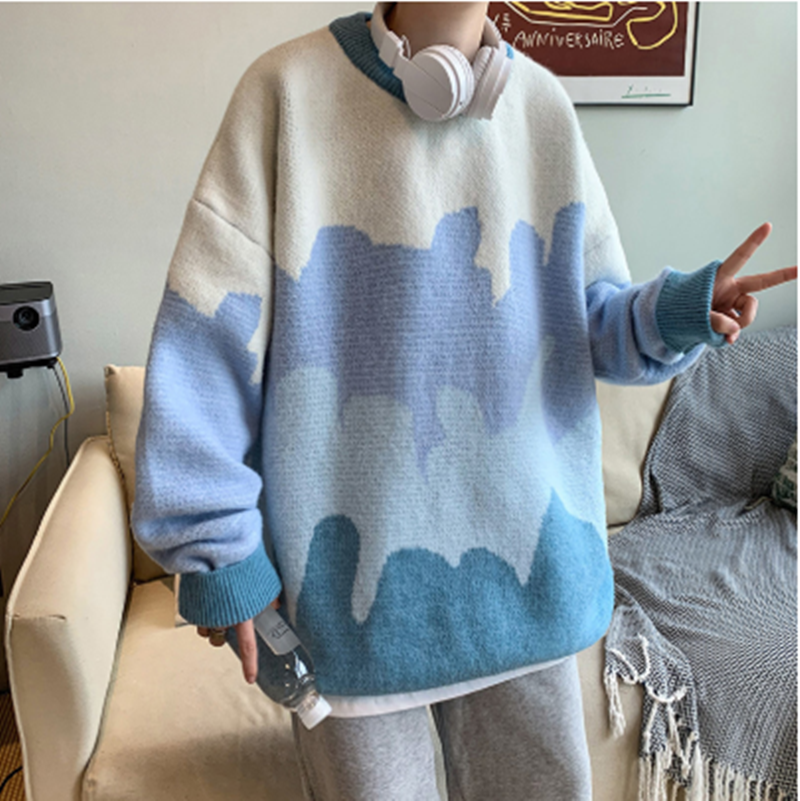 Color Block Crew Neck Sweater Pullover Sweater