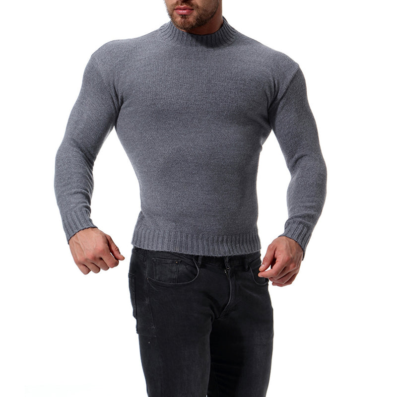 Men's High Neck Slim Bottoming Shirt Solid Color Knitted Sweater