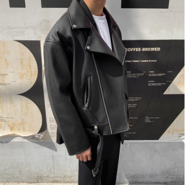Men's Handsome Oblique Zipper Slim Leather Jacket