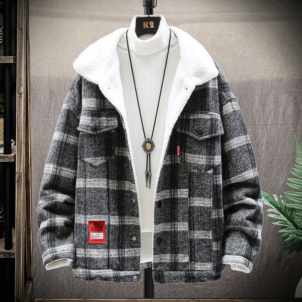 chaqueta de otoño e invierno de lana de cordero y terciopelo para hombre