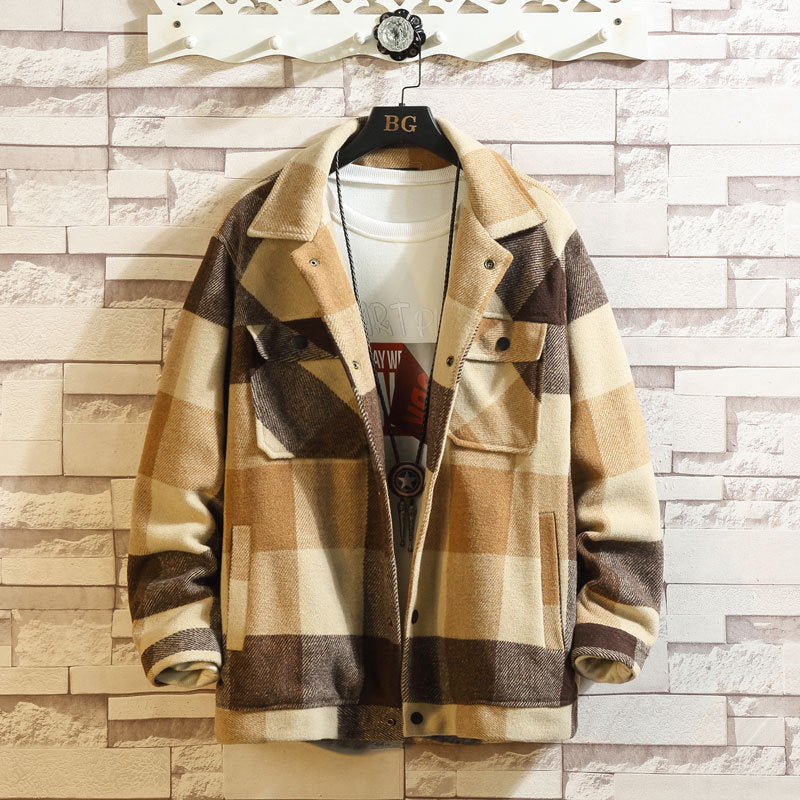 New Men's Plaid Woolen Jacket