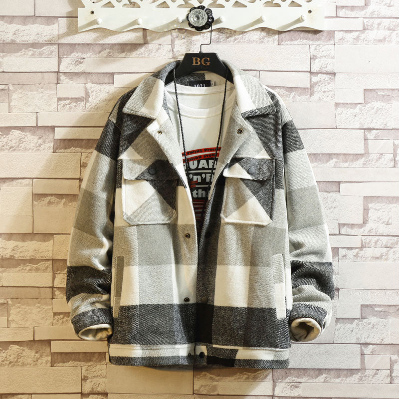 New Men's Plaid Woolen Jacket