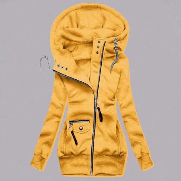 abrigo delgado con capucha y costuras de invierno