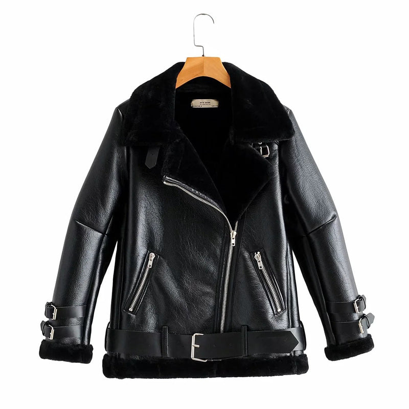 Oblique Zipper Leather Jacket women