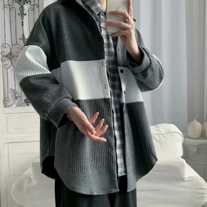 Fashion Men's Loose Stitching Woolen Coat