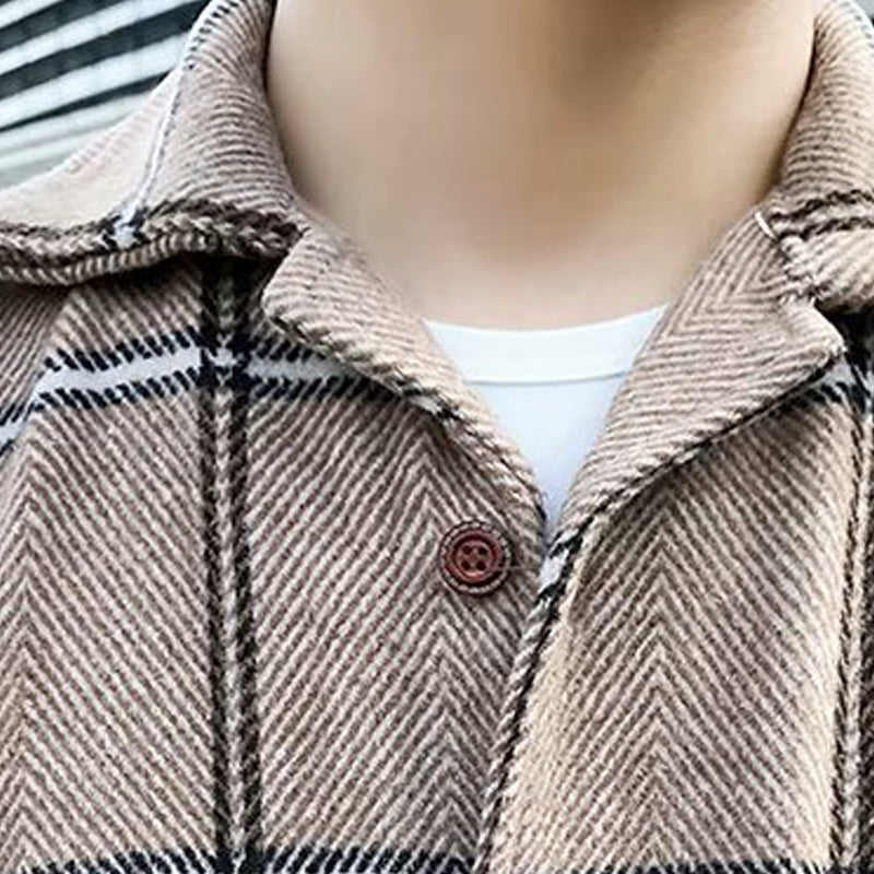 Fashion All-Match Retro Male Woolen Plaid shirt jacket