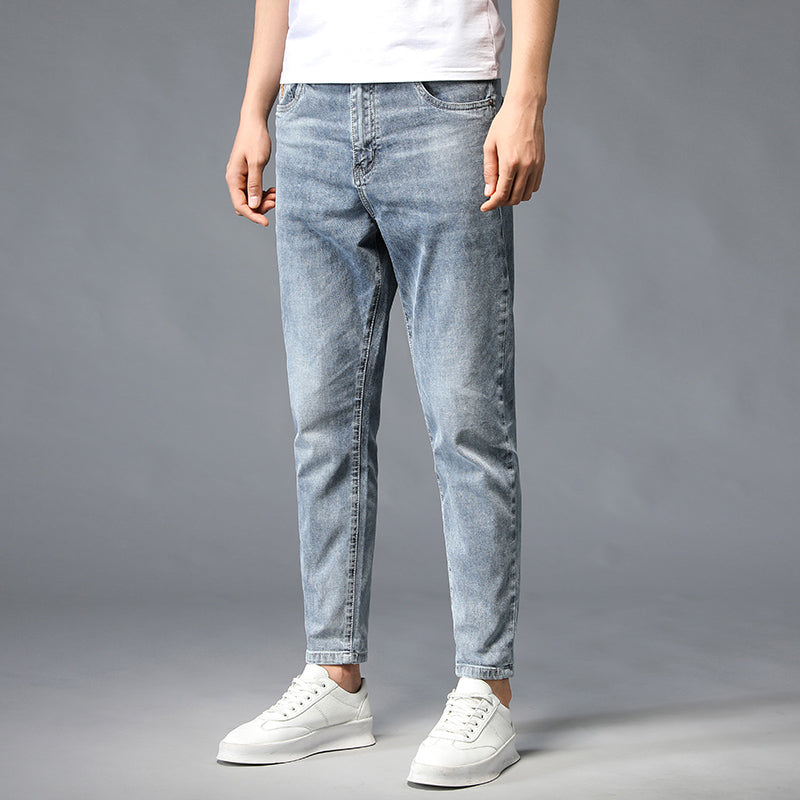 Nine-Point Washed Small Feet Jeans Straight-Leg Pants Men